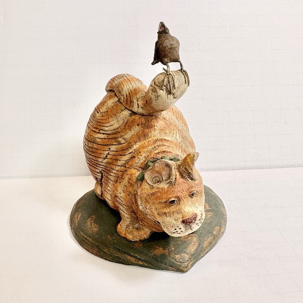 Cat Figurine Bird American Chestnut Folk Art 2001 “On the Prowl” Kitty Bird